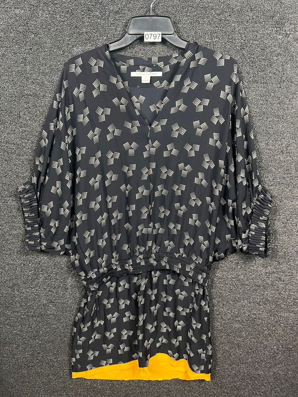Diane Von Furstenberg Meiko Band Kimono Mini Dress Womens 2 Black White Print